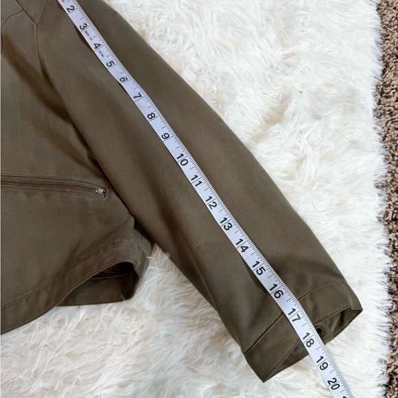 Y2K INC olive green taupe cropped convertible silk moto jacket size medium - Picture 14 of 14
